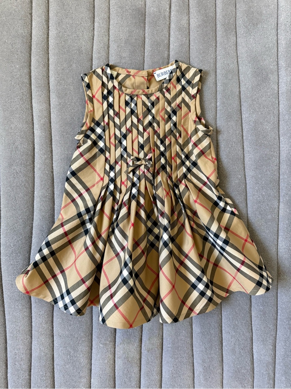 Burberry Tan Check Pleated Girls' Dress with Bow